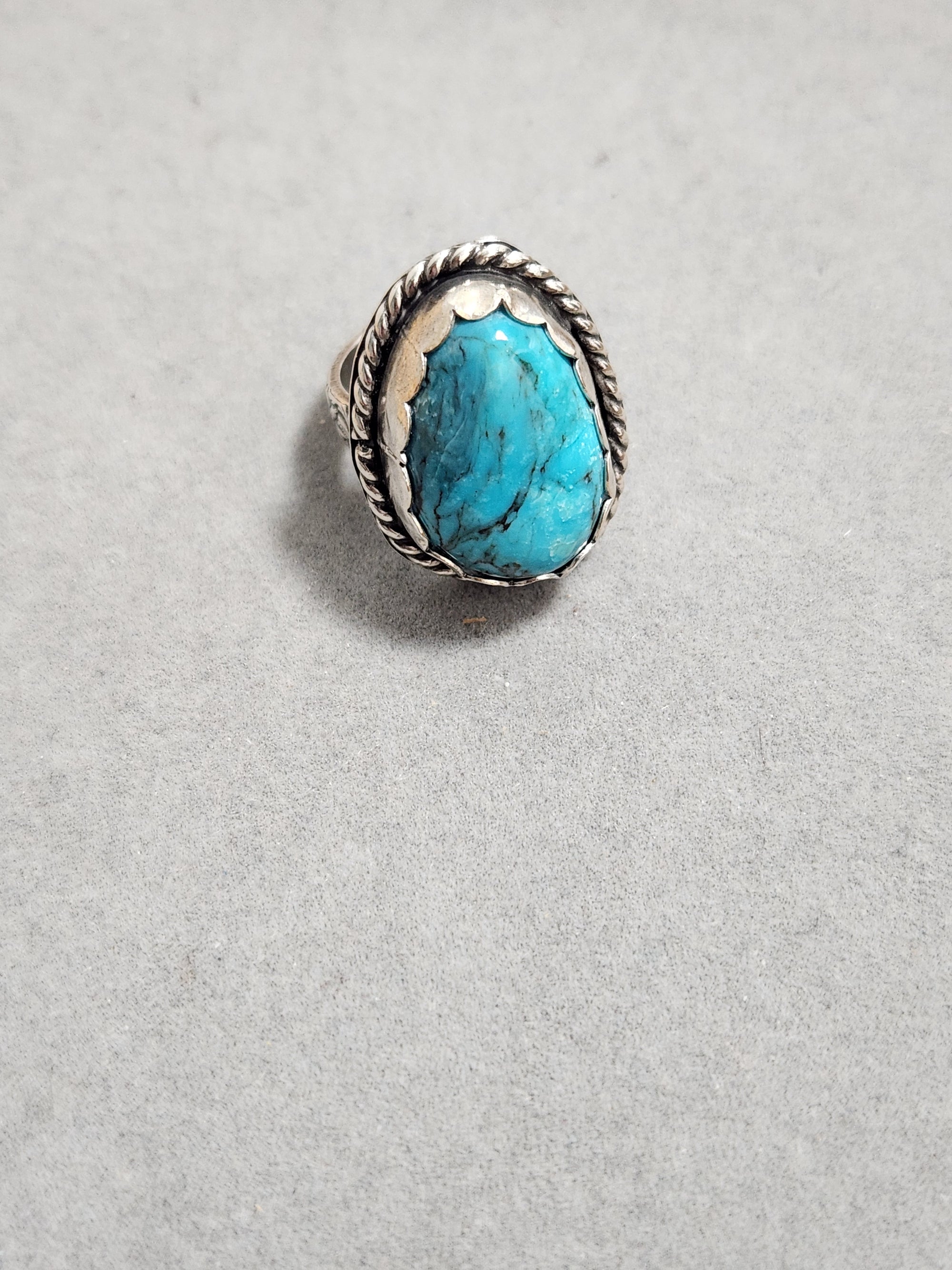 Kingman Turquoise Floral Band Size 7.25